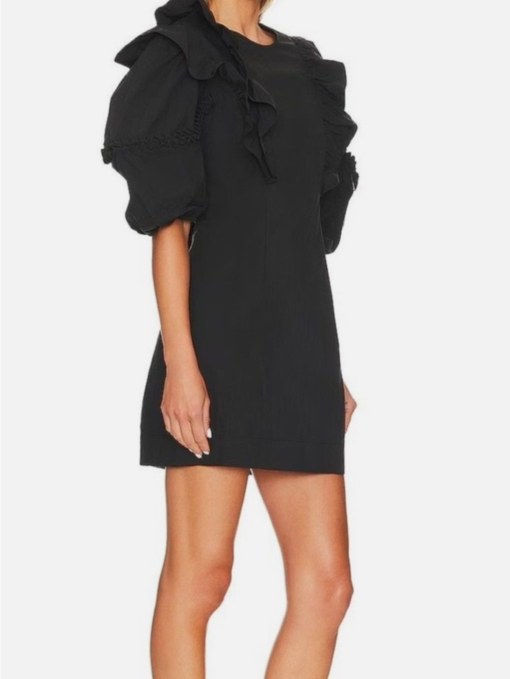 RHODE Black Puff-Sleeve Mini Dress